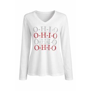 Hanes Ladies Ohio State Long Sleeve Tshirt, Size Large,White w/ Sparkly Letters